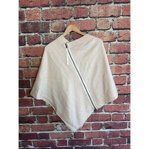 Lululemon Womens O/S On The Go Poncho Double Zip 100% Ivory Merino Wool Sweater